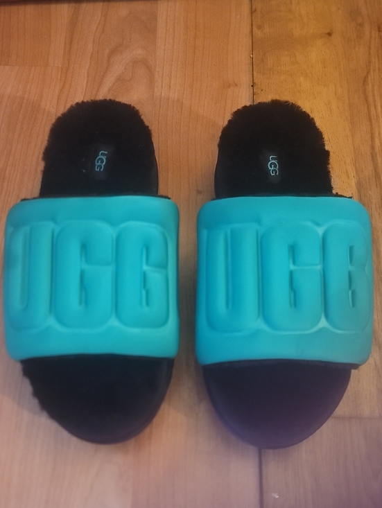 UGG Shoes - UGG Womens Green Puffy Logo Slide Platform Slippers